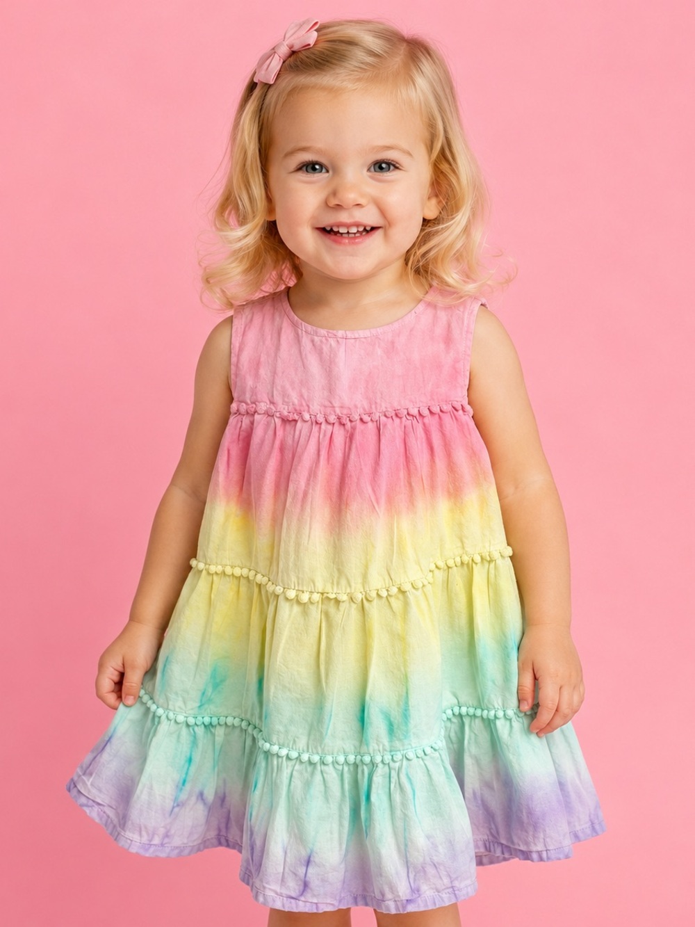 Isaac Mizrahi Girls Pink Yellow Green Purple Ombre Tiered Dress